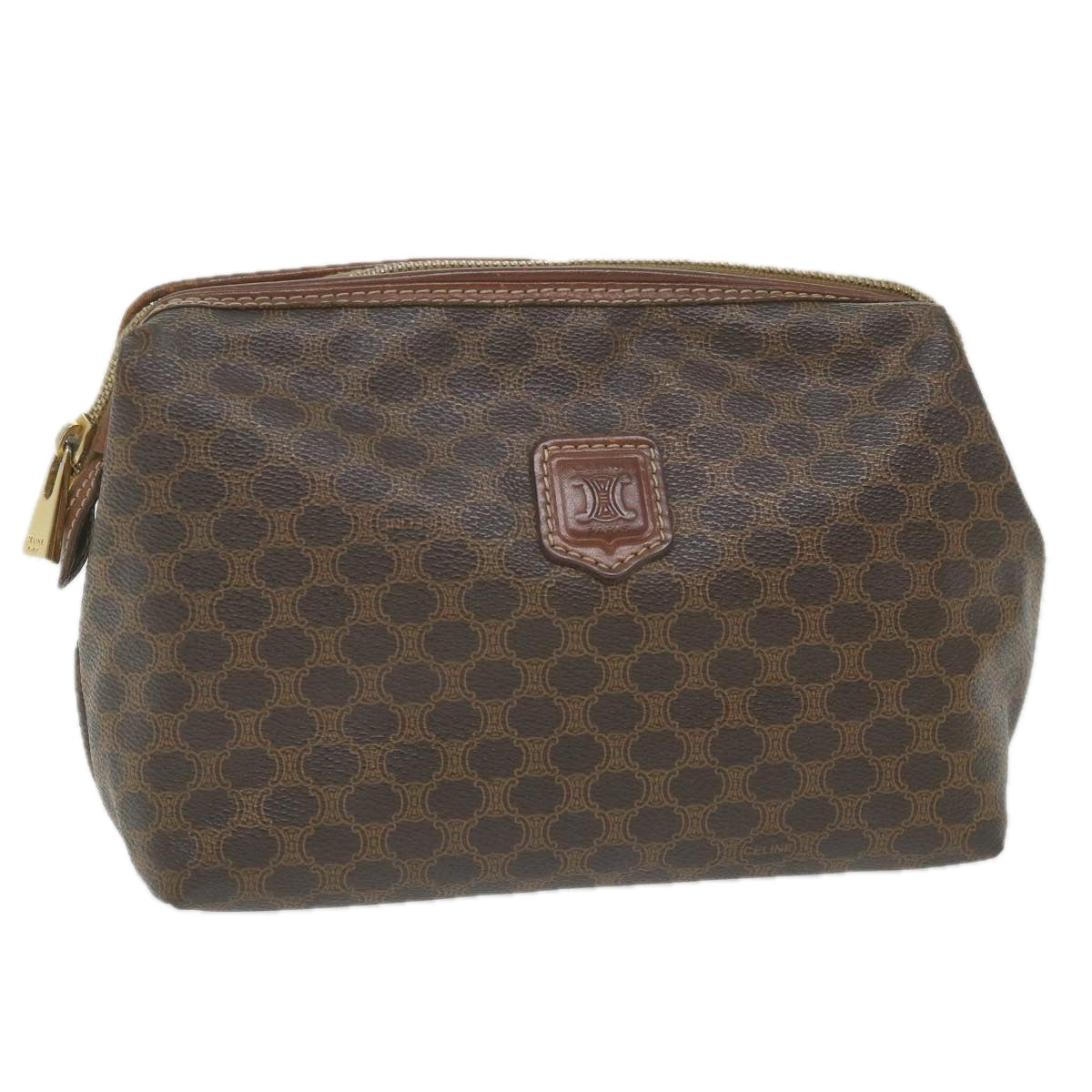 Luxury CELINE Macadam Canvas Pouch PVC Leather Brown 9468