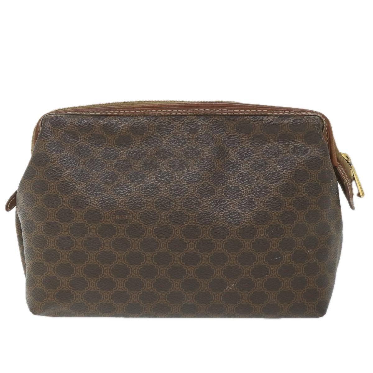 Luxury CELINE Macadam Canvas Pouch PVC Leather Brown 9468