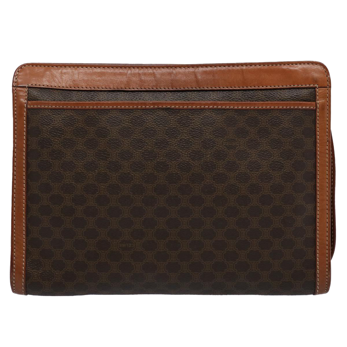 Luxury CELINE Macadam Canvas Clutch Bag PVC Leather Brown 9555