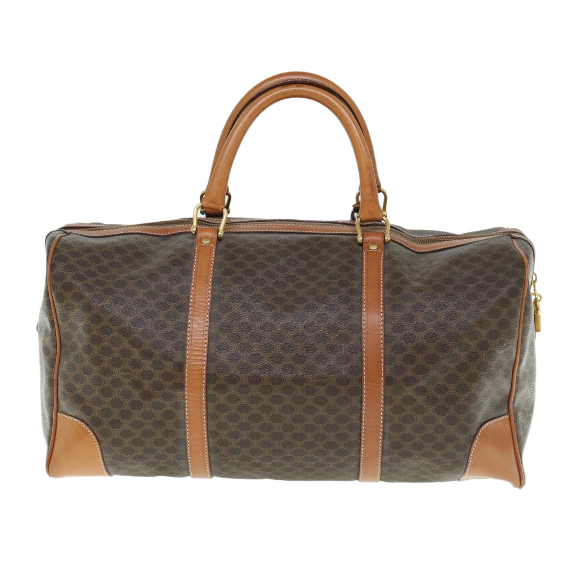 Luxury CELINE Macadam Canvas Boston Bag PVC Leather Brown 9937