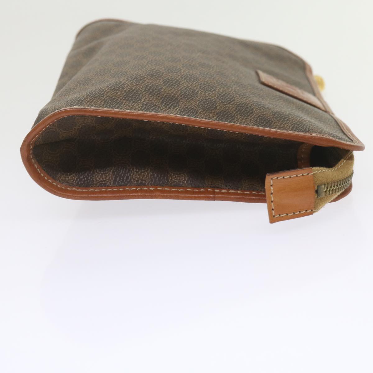 Luxury CELINE Macadam Canvas Clutch Bag PVC Leather Brown 9943