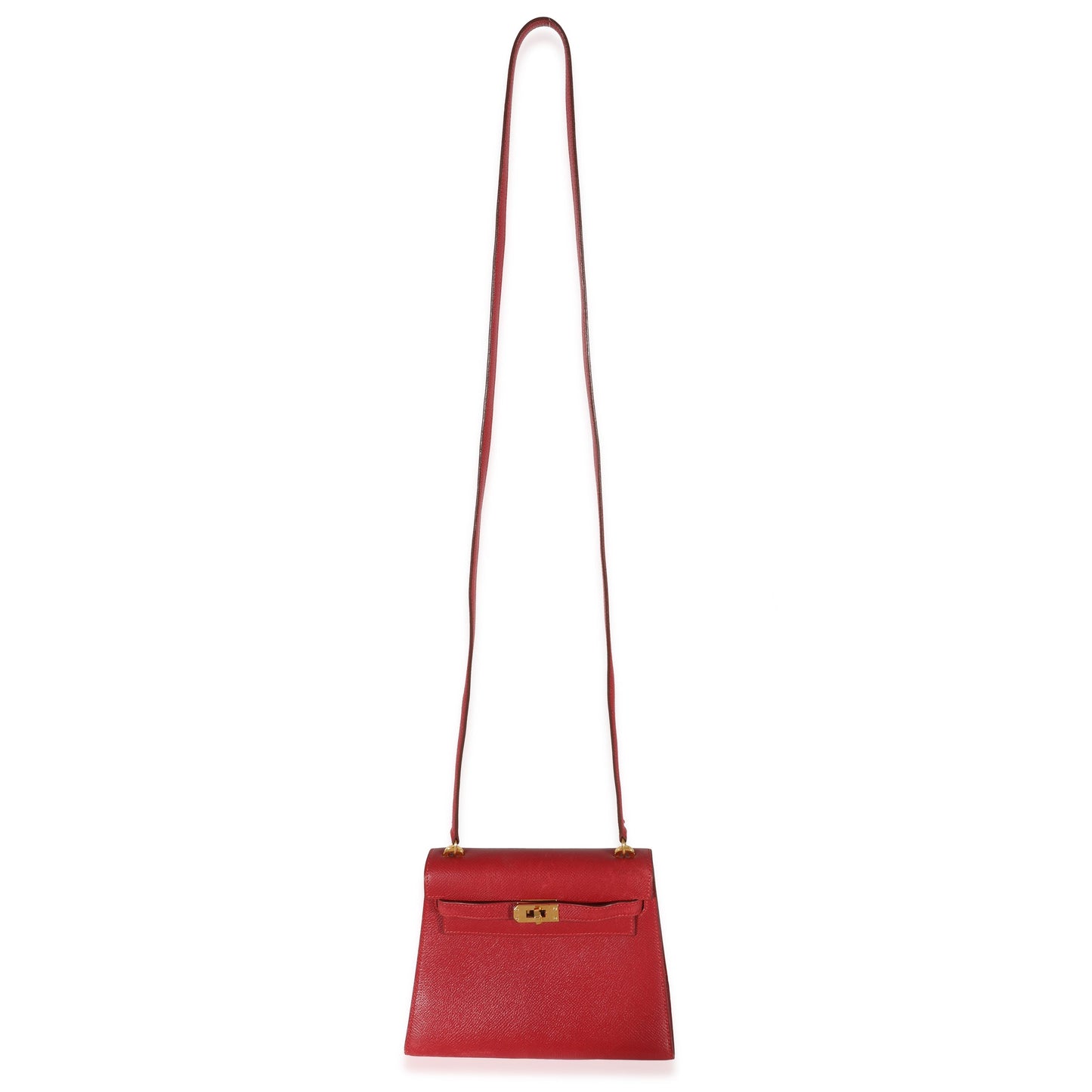 Luxury Hermes Vintage Rouge Vif Courchevel Mini Sellier Shoulder Kelly 20 GHW