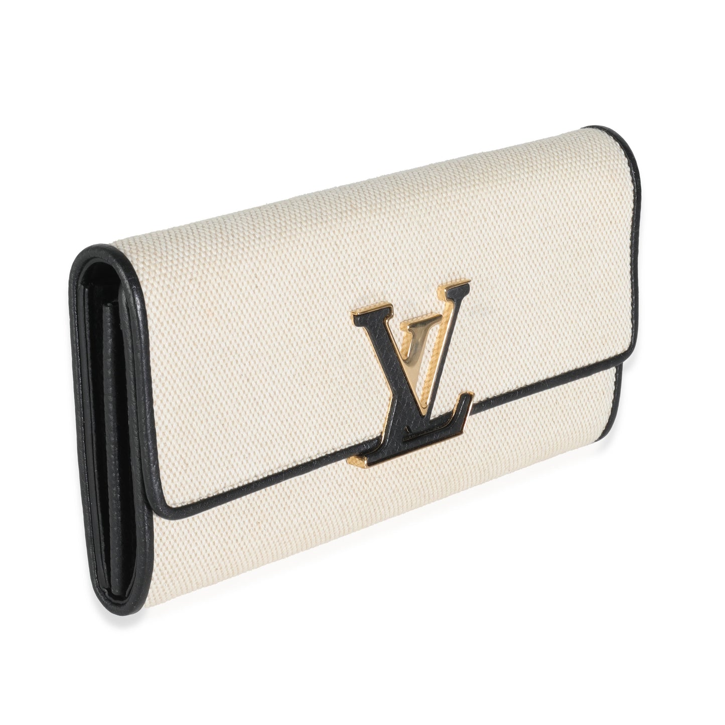 Louis Vuitton Black Taurillon Beige Canvas Capucines Wallet