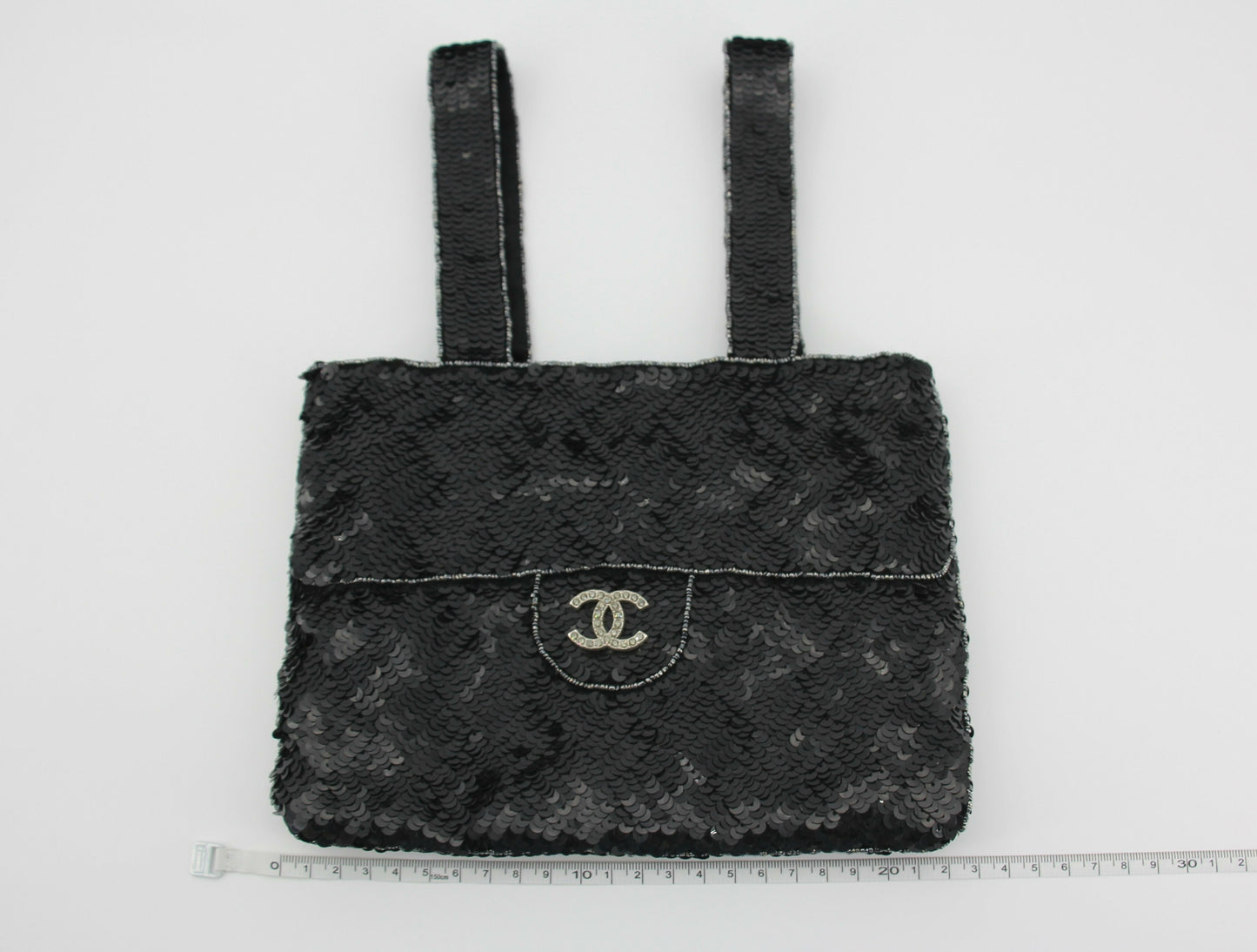 Chanel Coco Mark Metallic Black Sequin Tote Bag