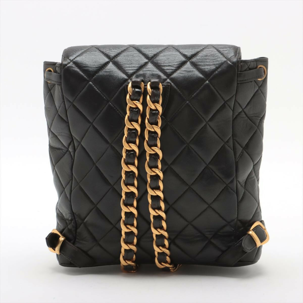 Chanel  Black Lambskin Diamond-Quilted Flap Backpack