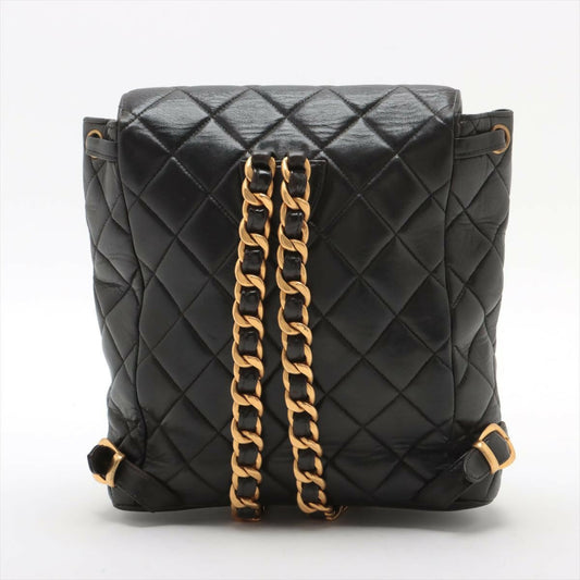 Chanel  Black Lambskin Diamond-Quilted Flap Backpack