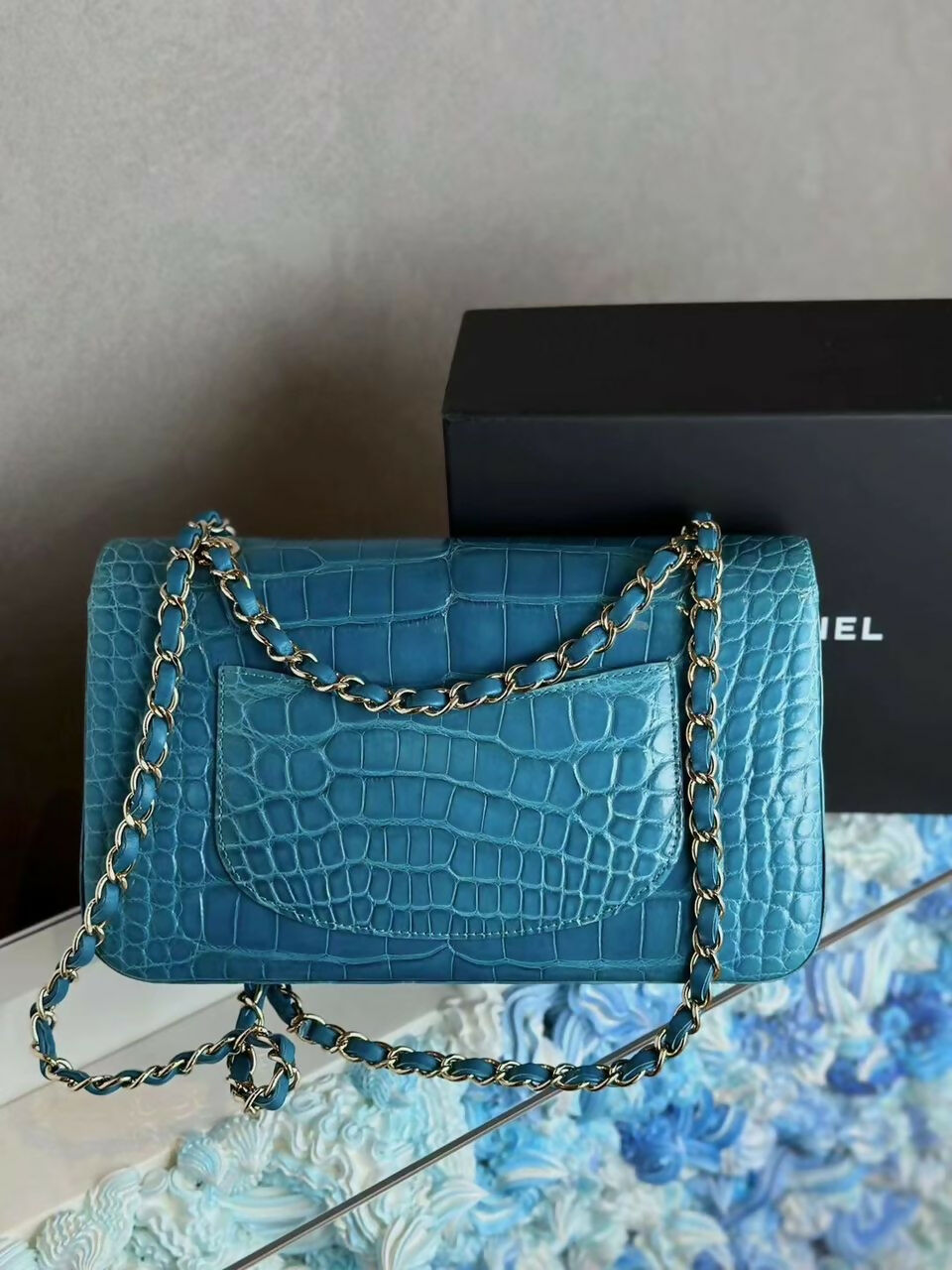 Chanel  Medium Turquoise Crocodile Classic Flap Bag